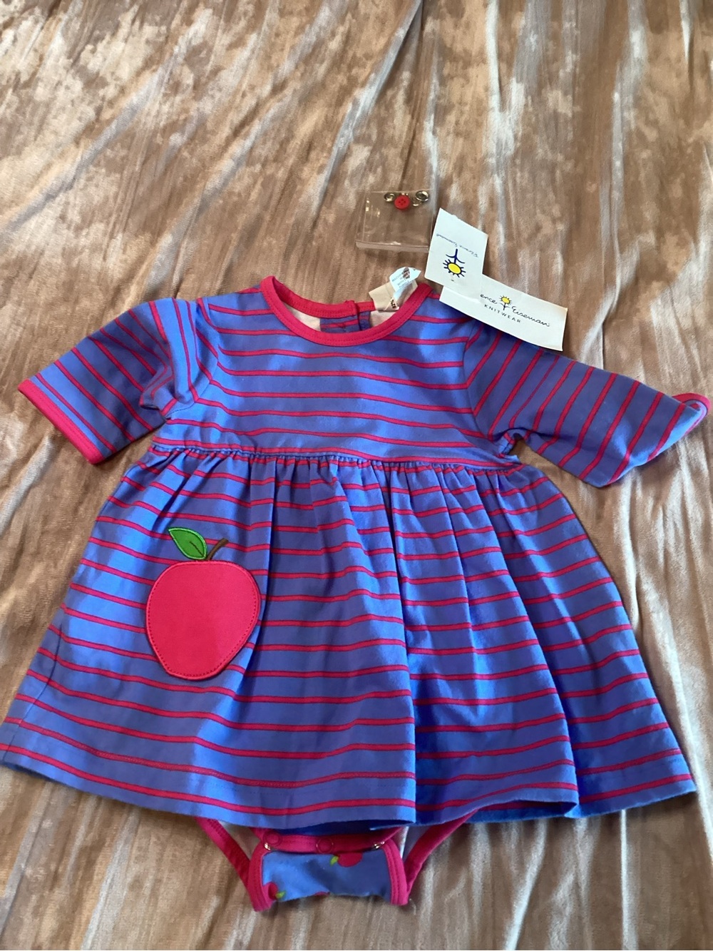 Florence Eiseman Luxury Wear Purple & Pink Striped Apple Dress with Bodysuit